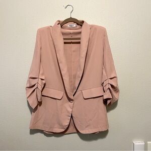 OKBOTH Fashion | Dusty Rose Ruched 3/4 Sleeve Blazer